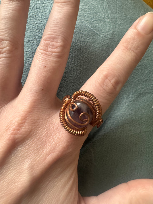 Purple flourite copper ring