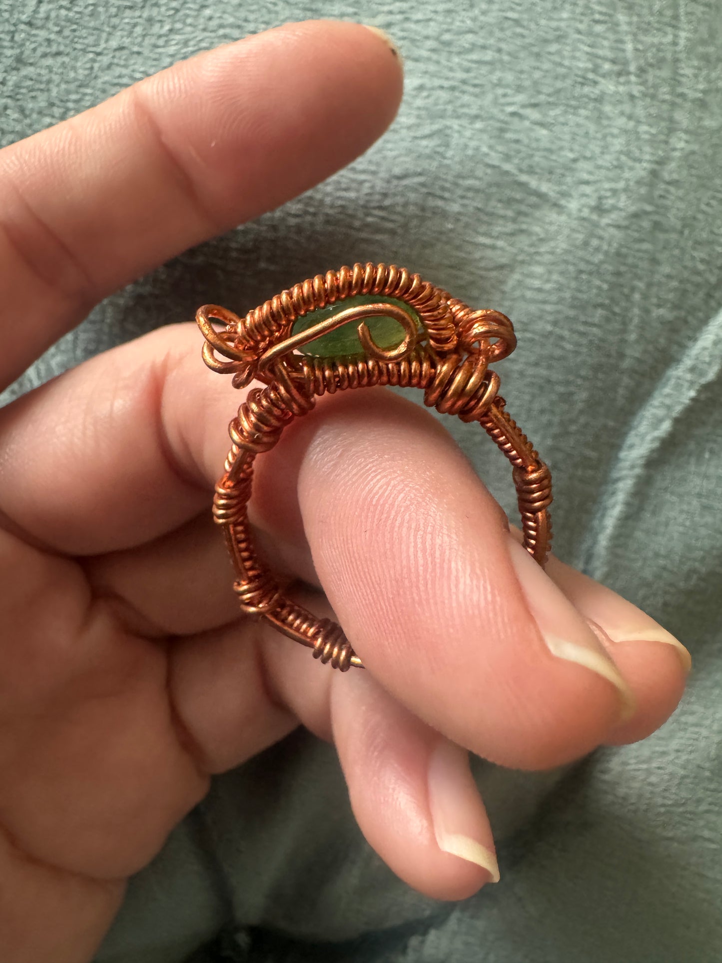 Green copper ring with fancy band